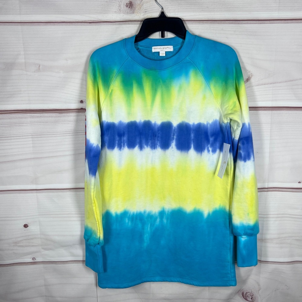 Spiritual Gangster Sweatshirt Dress Womens XS Blue Tie Dye Long Sleeve Cotton